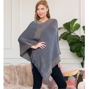Riah Fashion One Size Two-Tone Poncho with Fringe